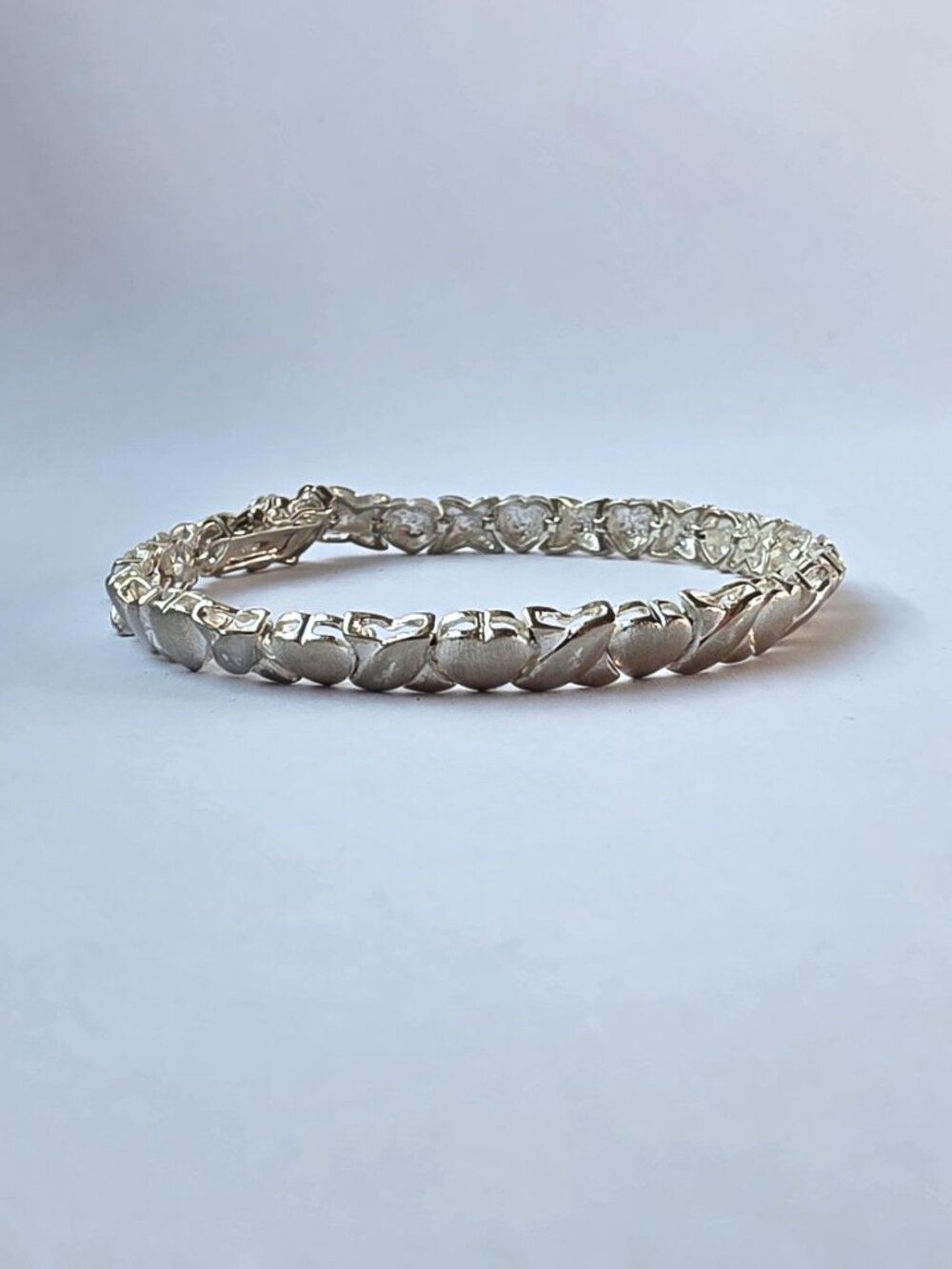 Sterling Silver FAS 925 Vintage Hugs & Kisses XO Heart Link Bracelet 7" - Picture 2 of 9